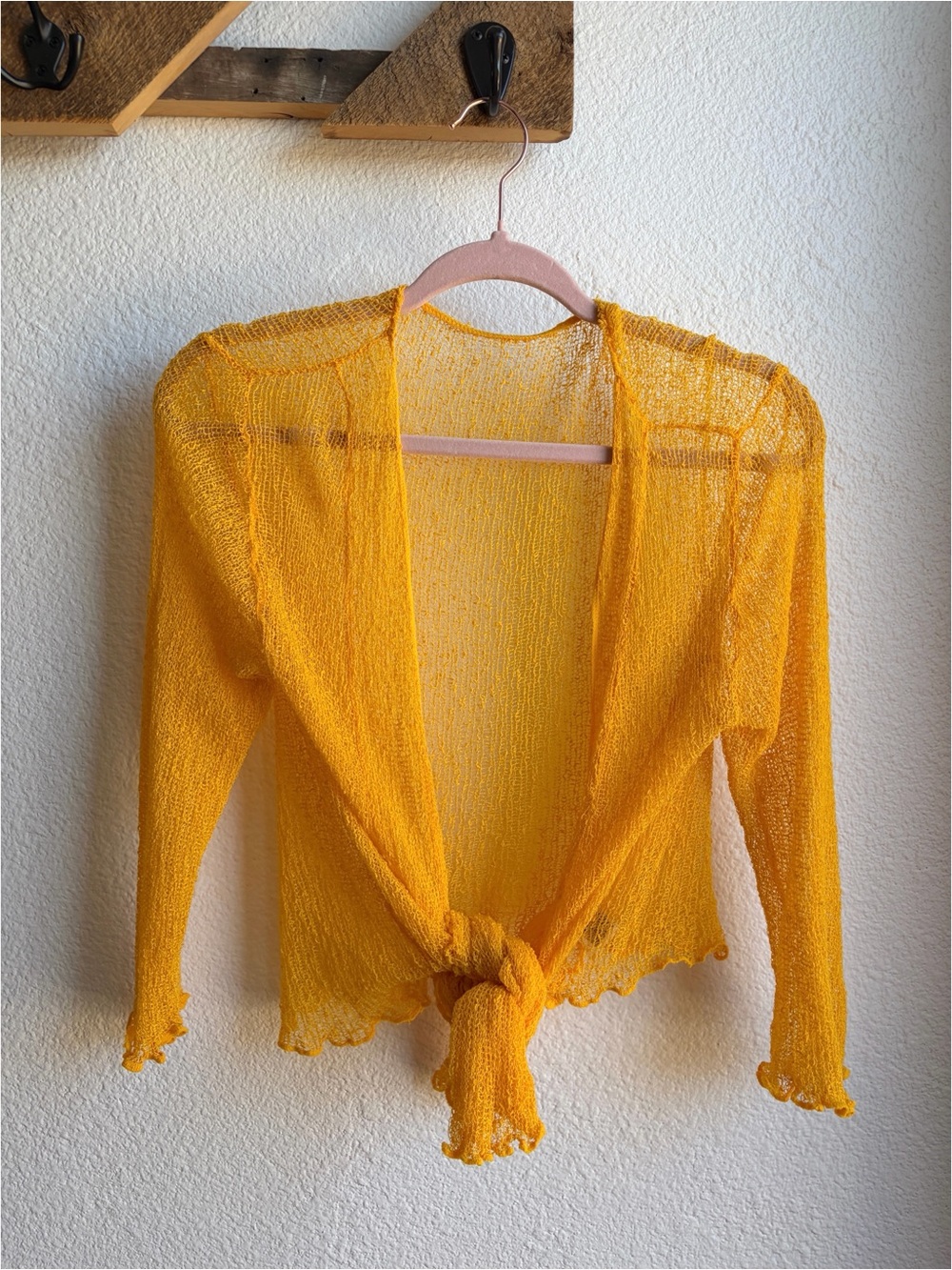 Lost River Marigold Knit Crochet Front Tie Cardigan OS